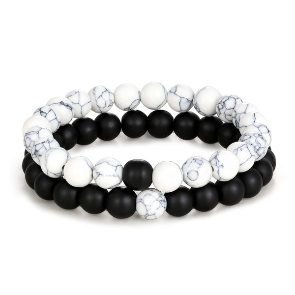 White Turquoise & Matt Black Agate Goodluck Pair Bracelet